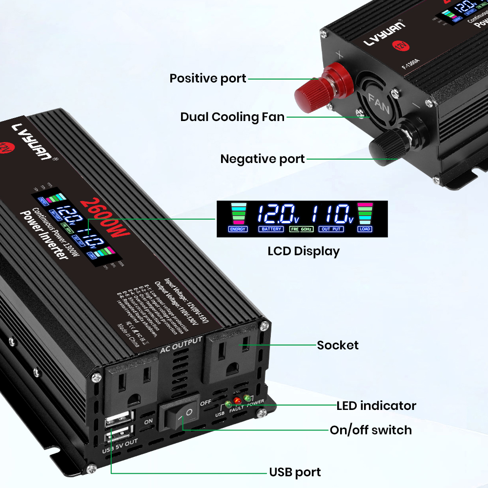 1500W 2000W 2600W Power Invert - Solar Emergency Charger review and price